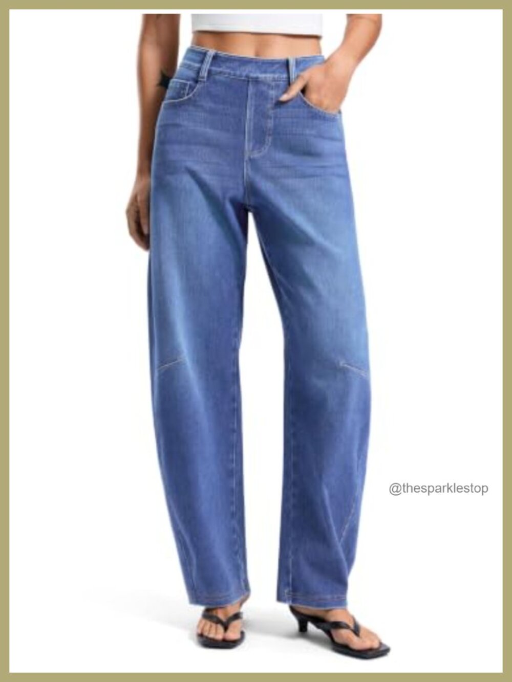 Barrel Leg Jeans for Women High Rise Pull On Stretch Denim
